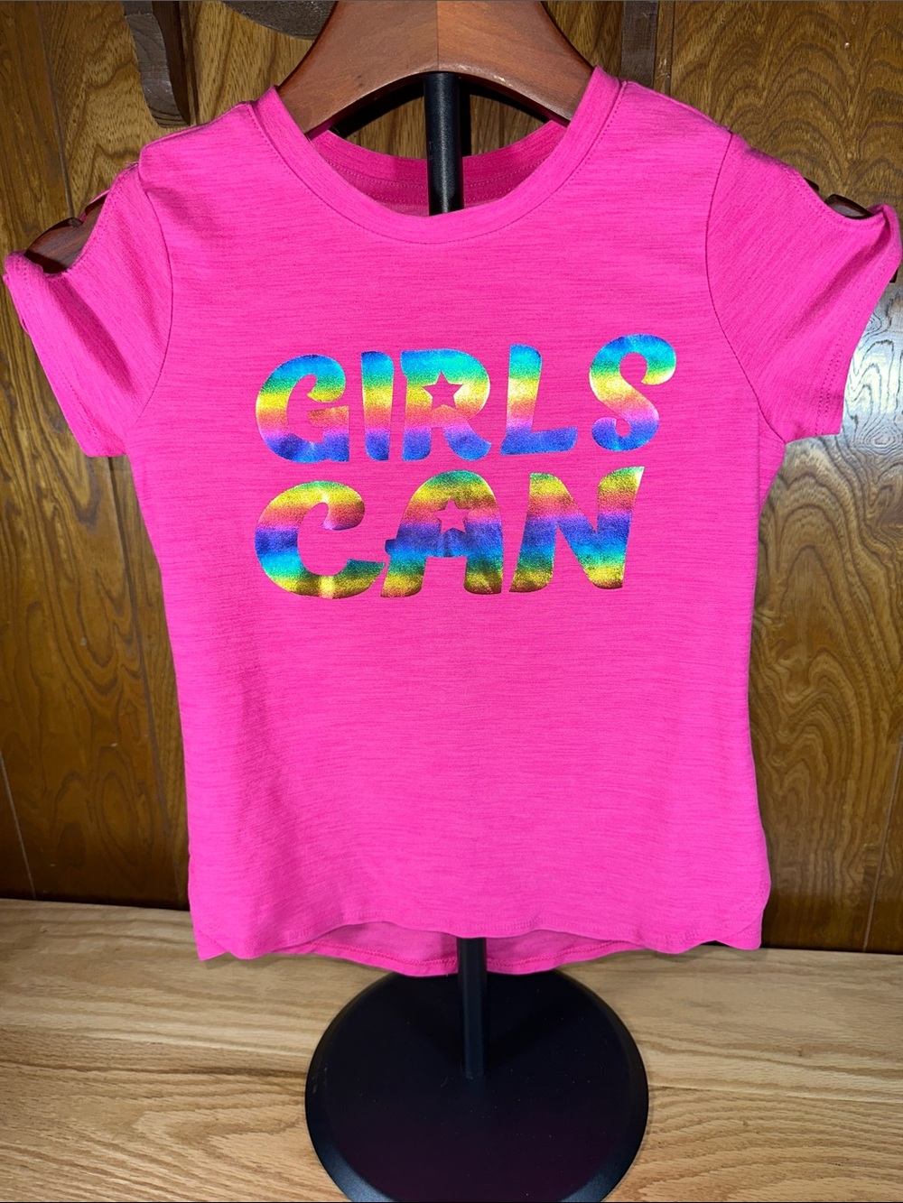 🎉Girls' Hot Pink 'Girls Can' Short Sleeve Tee girls 7/8. D218